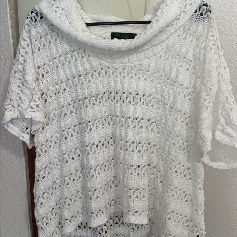 Sanctuary Cream Crochet Short Sleeve Knit Top